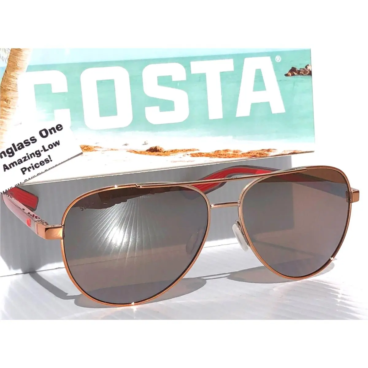 Costa Del Mar Peli Rose Gold Polarized Copper Silver 580P Sunglass Pel 290