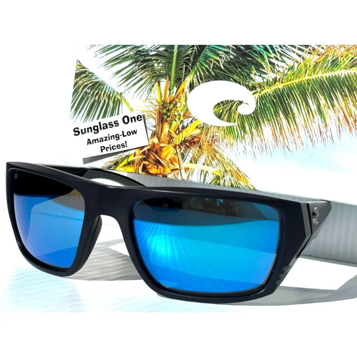 Costa Del Mar Finlet Matte Black Polarized Blue 580G Glass Sunglass 9118-01