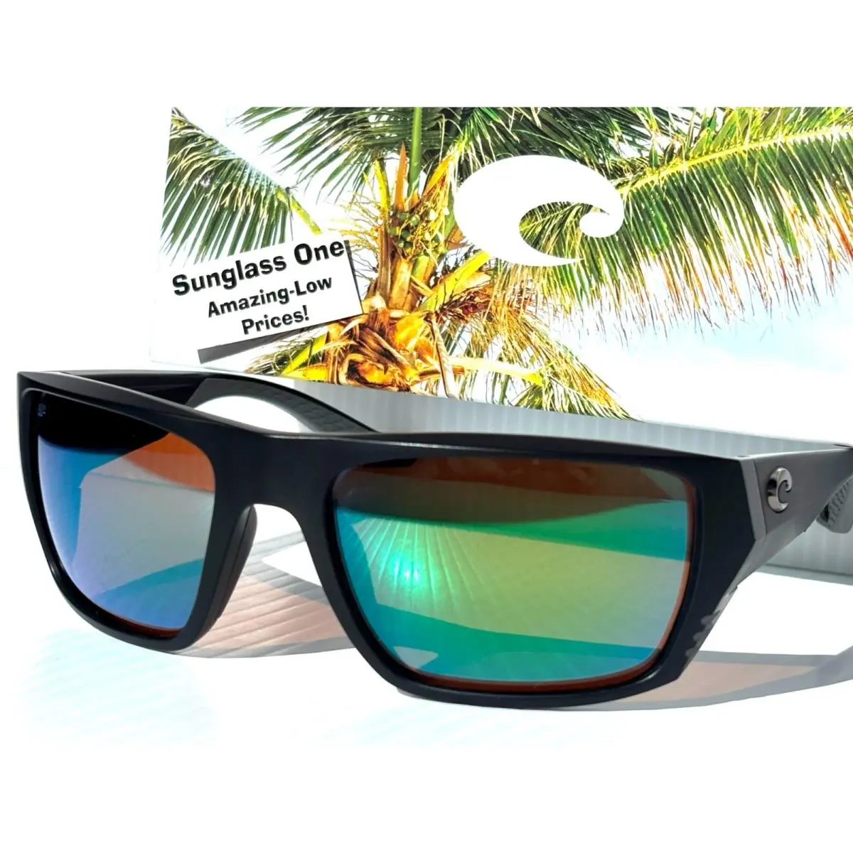 Costa Del Mar Finlet Matte Black Polarized Green 580G Glass Sunglass 9118-02