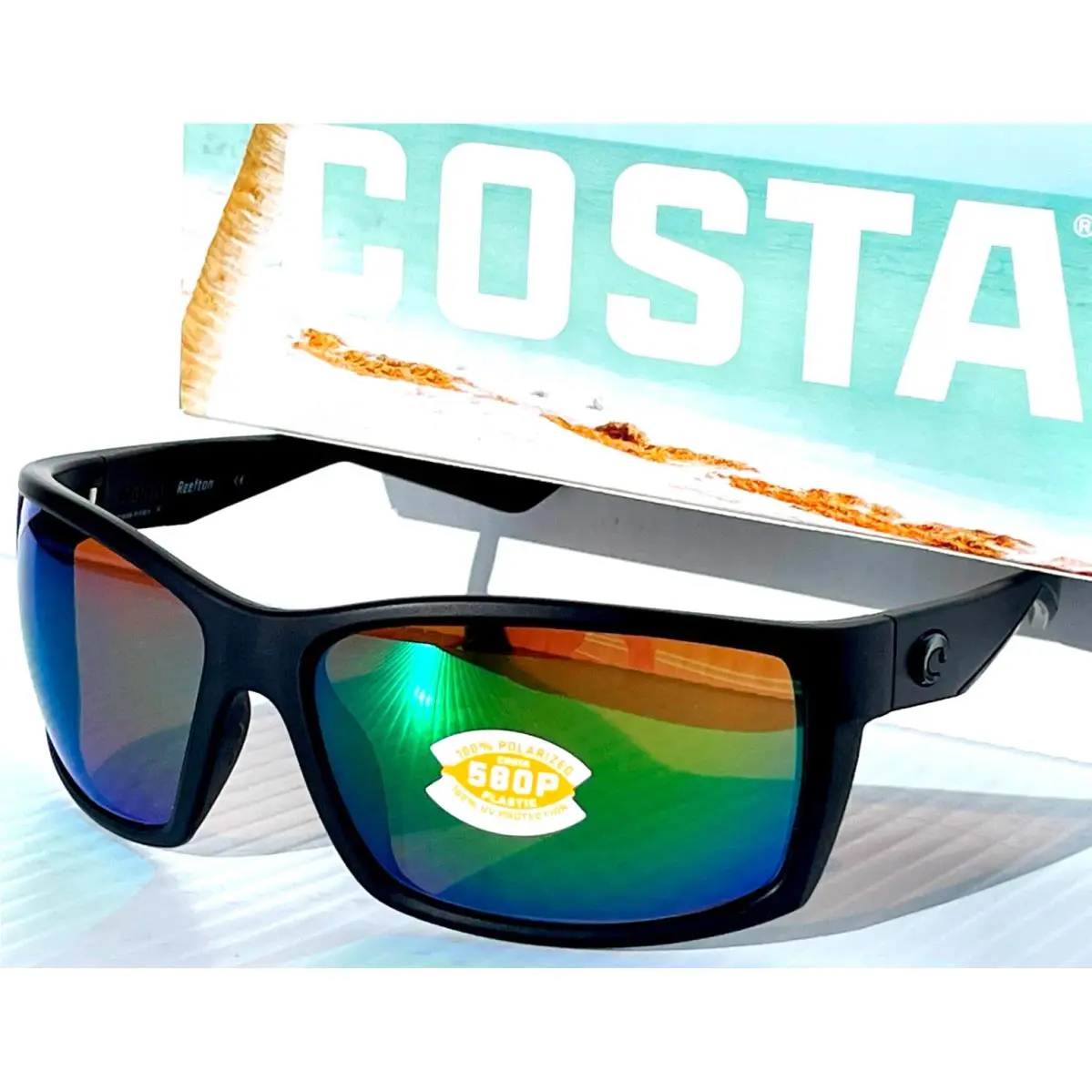 Costa Del Mar Reefton in Blackout w Green Mirrored 580P Sunglass 9007-07 Rft 01