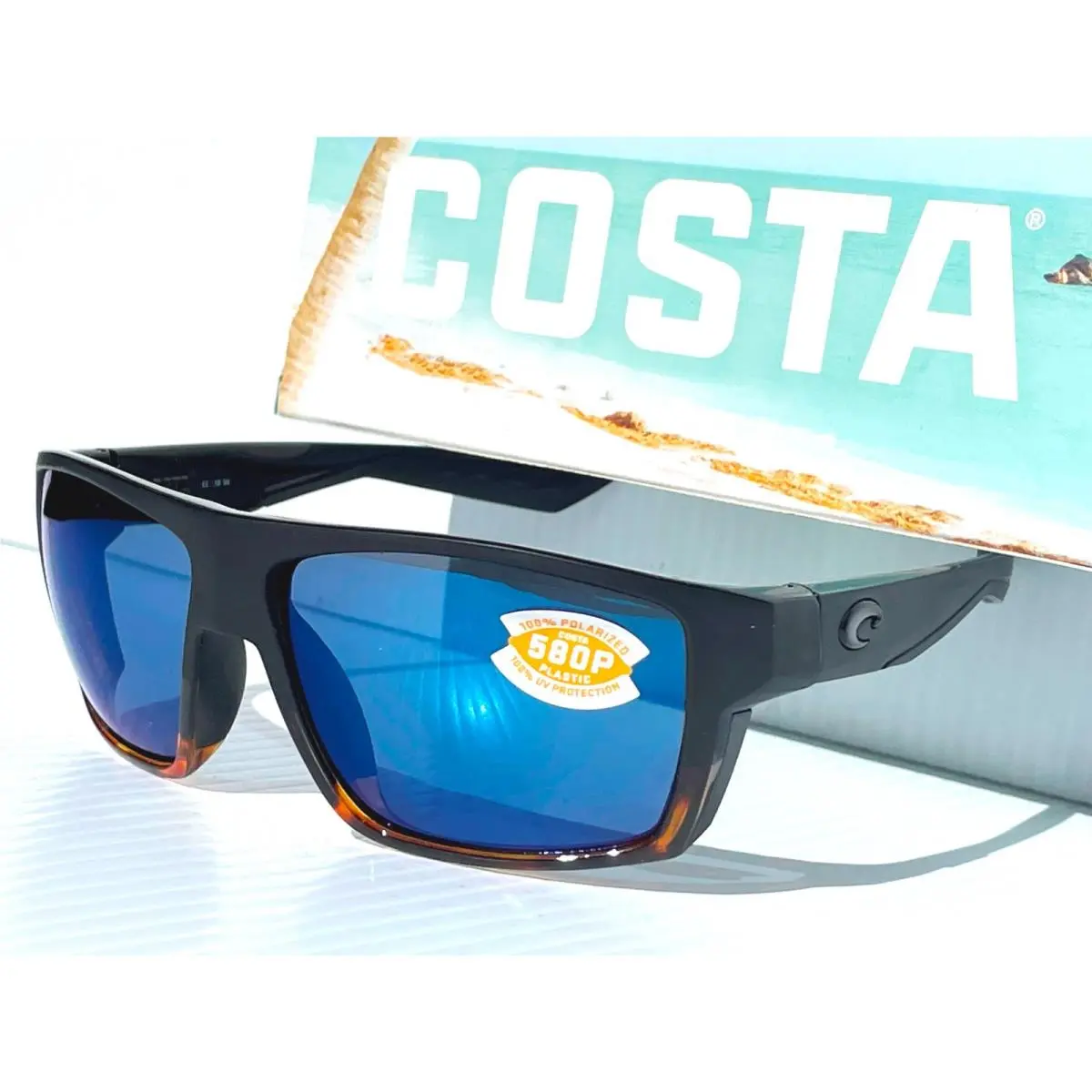 Costa Del Mar Bloke 181 Black Tortoise w Blue Polarized 580P Sunglass 9045-36