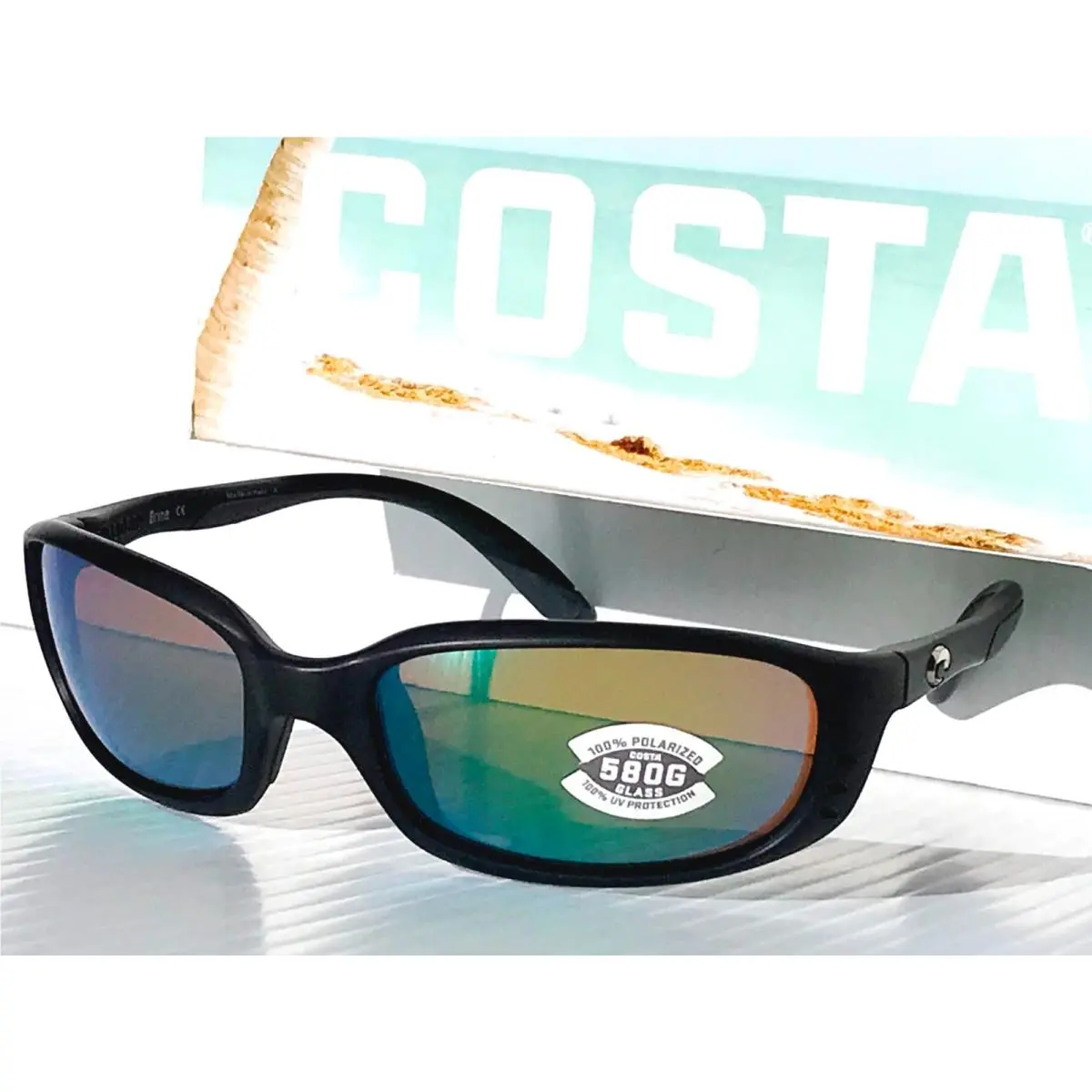 Costa Del Mar Brine Matte Black Polarized Green 580G Glass Sunglass 9017-16