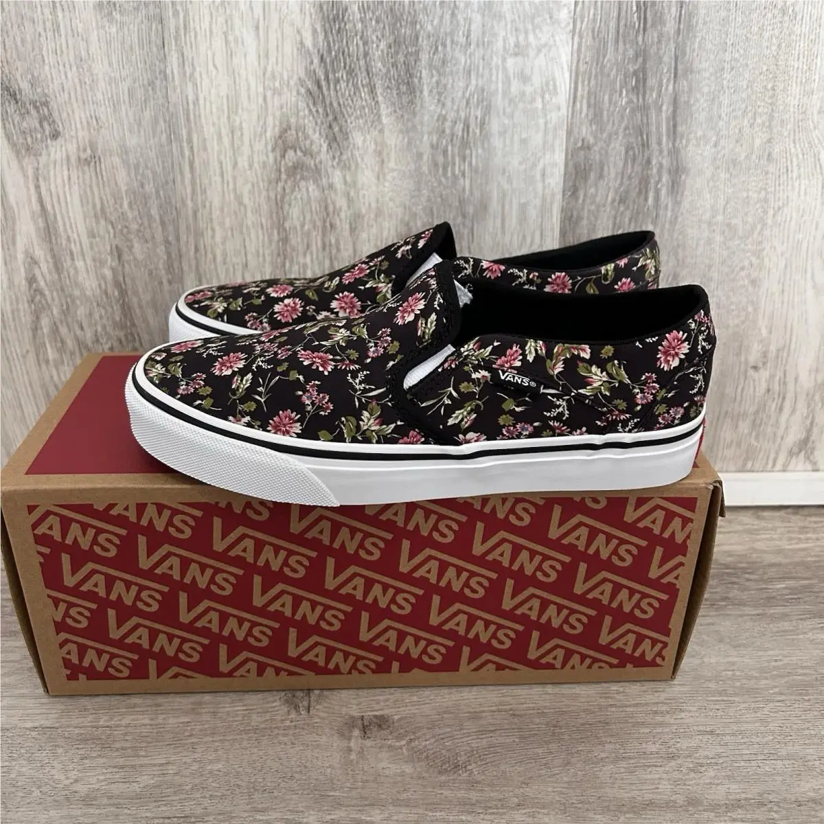Vans Asher Dark Floral Slip-on Shoes Sneakers Womens 7 Skate Cute Spring