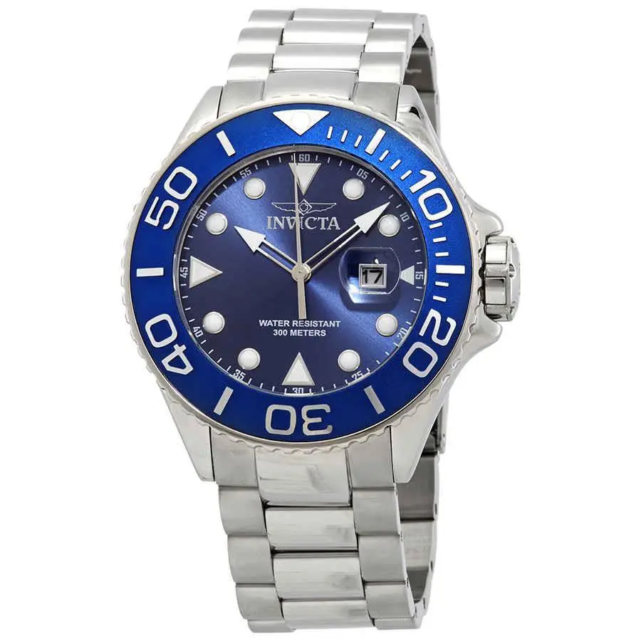 Invicta Grand Diver Quartz Blue Dial Stainless Steel Men`s Watch 28766 - Dial: Blue, Band: Silver-tone, Bezel: Silver-tone