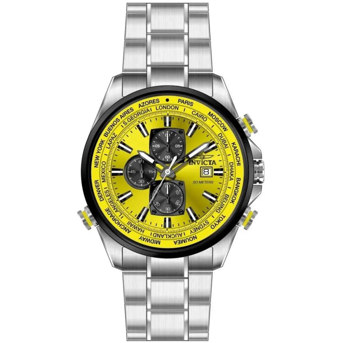 Invicta Men`s Watch Aviator Quartz Yellow Dial Stainless Steel Bracelet 50503