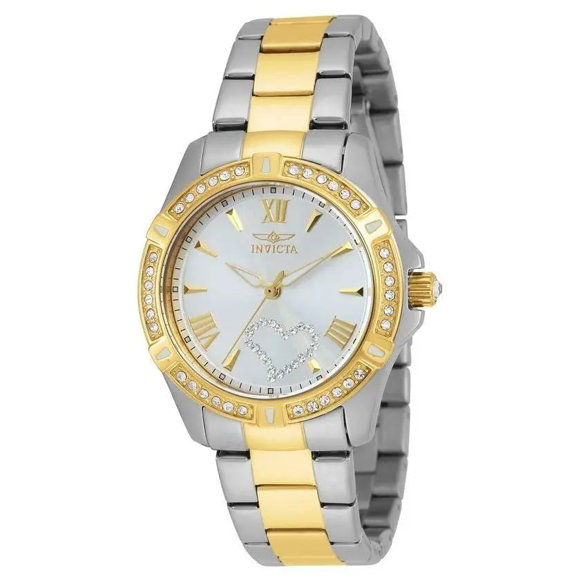 Invicta Angel Velaray Women`s Watch 34.5mm Steel Gold 21418 Two Tone Heart - Dial: Silver, Band: Gold, Silver, Two Tone, Bezel: Gold