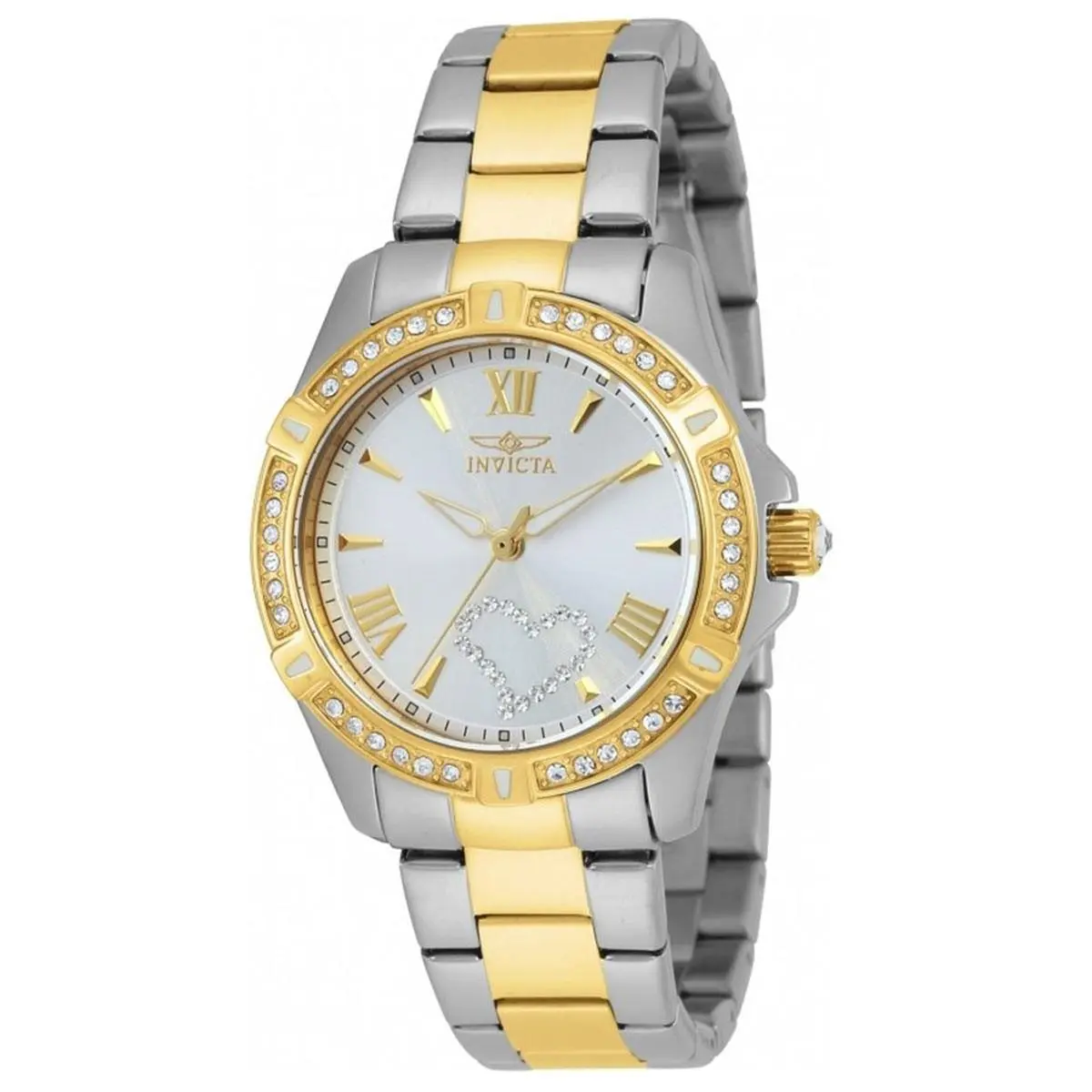 Invicta Women`s Watch Angel Crystal Silver Tone Dial Two Tone Bracelet 21418 - Dial: Silver, Band: Multicolor, Bezel: Silver, Gold