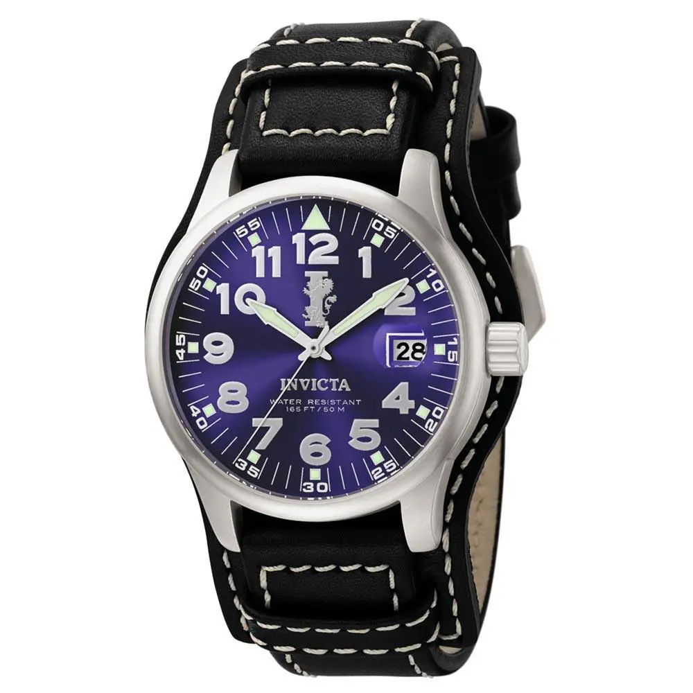 Invicta 6104 Men`s I Force Quartz Blue Dial Black Leather Strap Date Watch