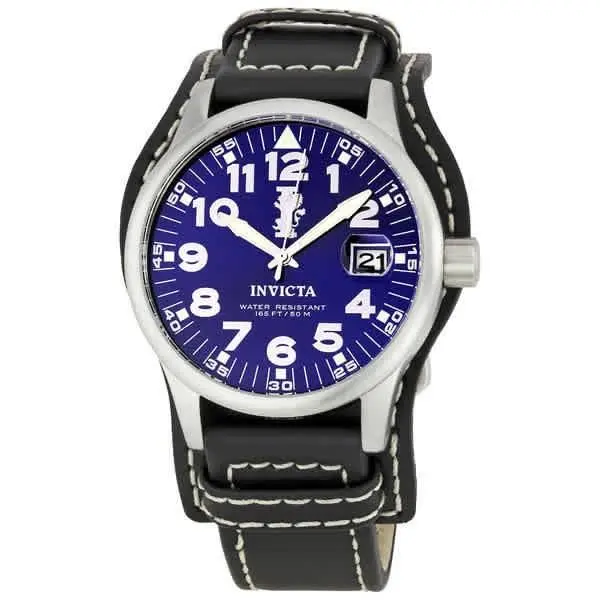Invicta I Force Black Leather Men`s Watch 6104 - Black / Blue, Dial: Blue, Bezel: Silver-tone