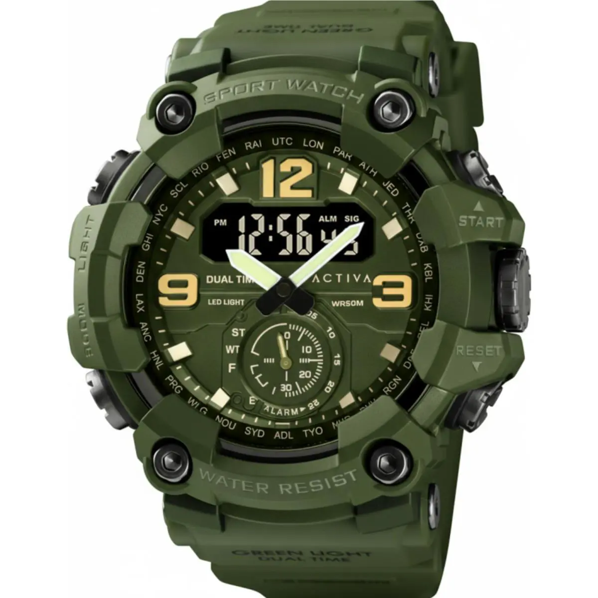 Watch Activa X Invicta ACW1637-007 Army Green Digital Men`s Watch 52mm