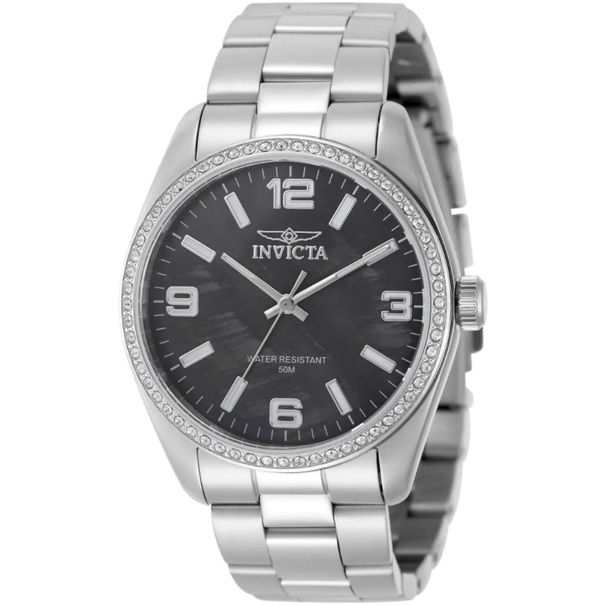 Invicta Women`s Watch Specialty Quartz Black Mop Dial Silver Tone Bracelet 50134