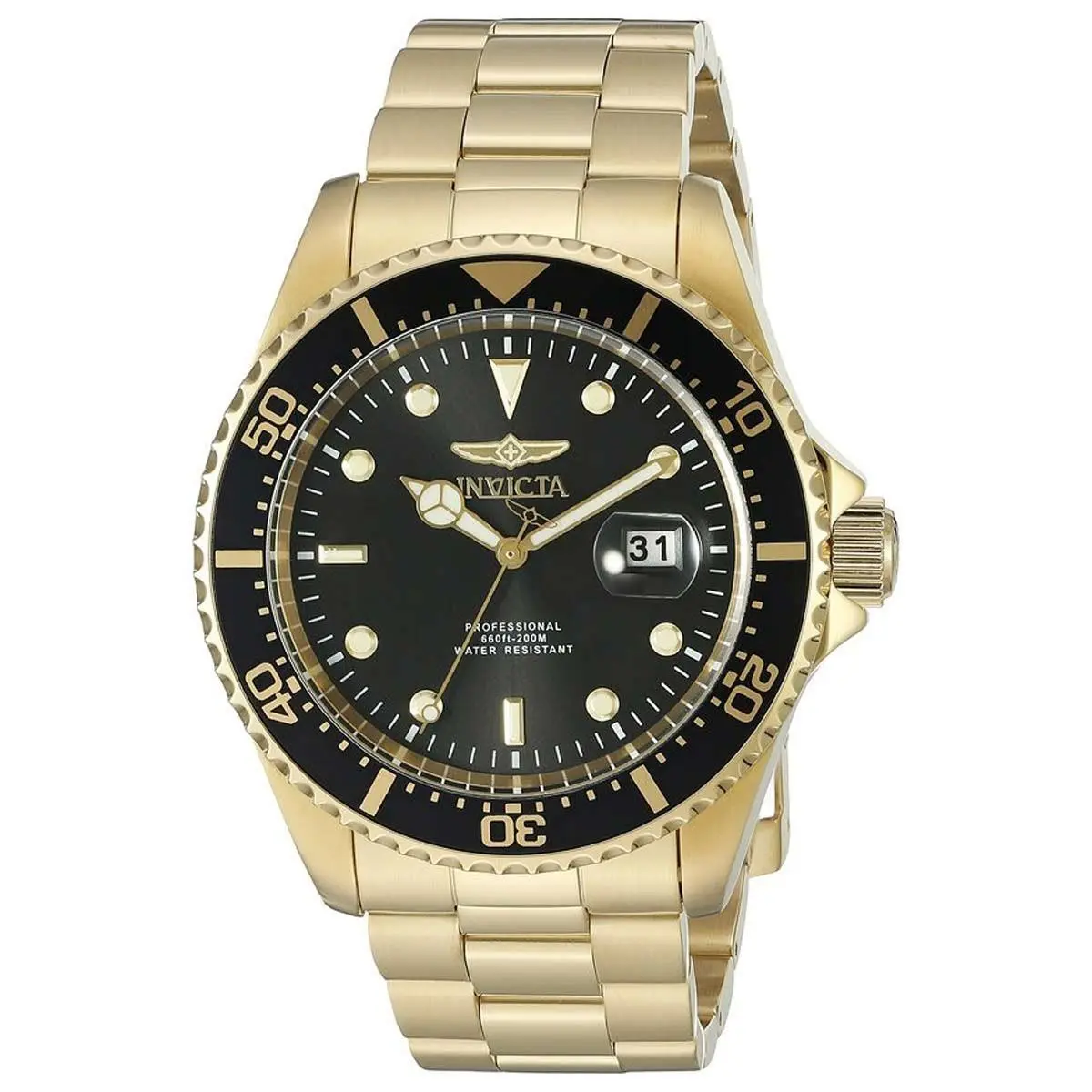 Invicta Men`s Watch Pro Diver Quartz Black Dial Stainless Steel Bracelet 22062