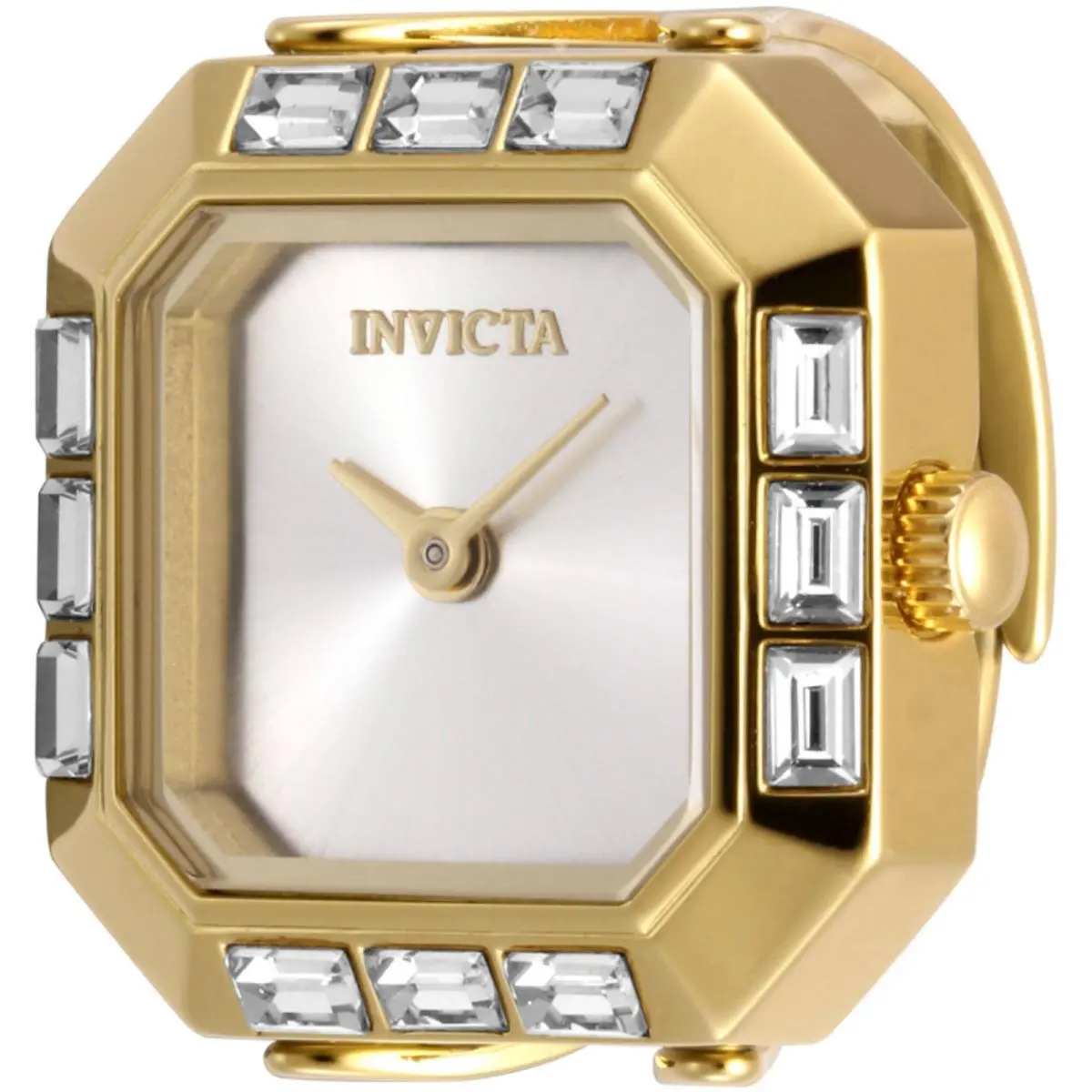 Invicta Women`s Mini Ring Watch Angel Silver Dial Yellow Gold Band Crystal 49587 - Dial: Silver, Band: Yellow