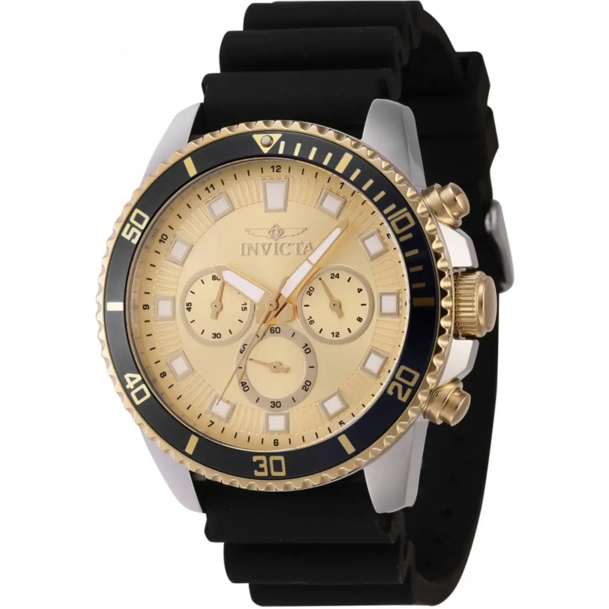 Invicta Men`s Watch Pro Diver Chronograph Gold Tone Dial Black Strap 46128