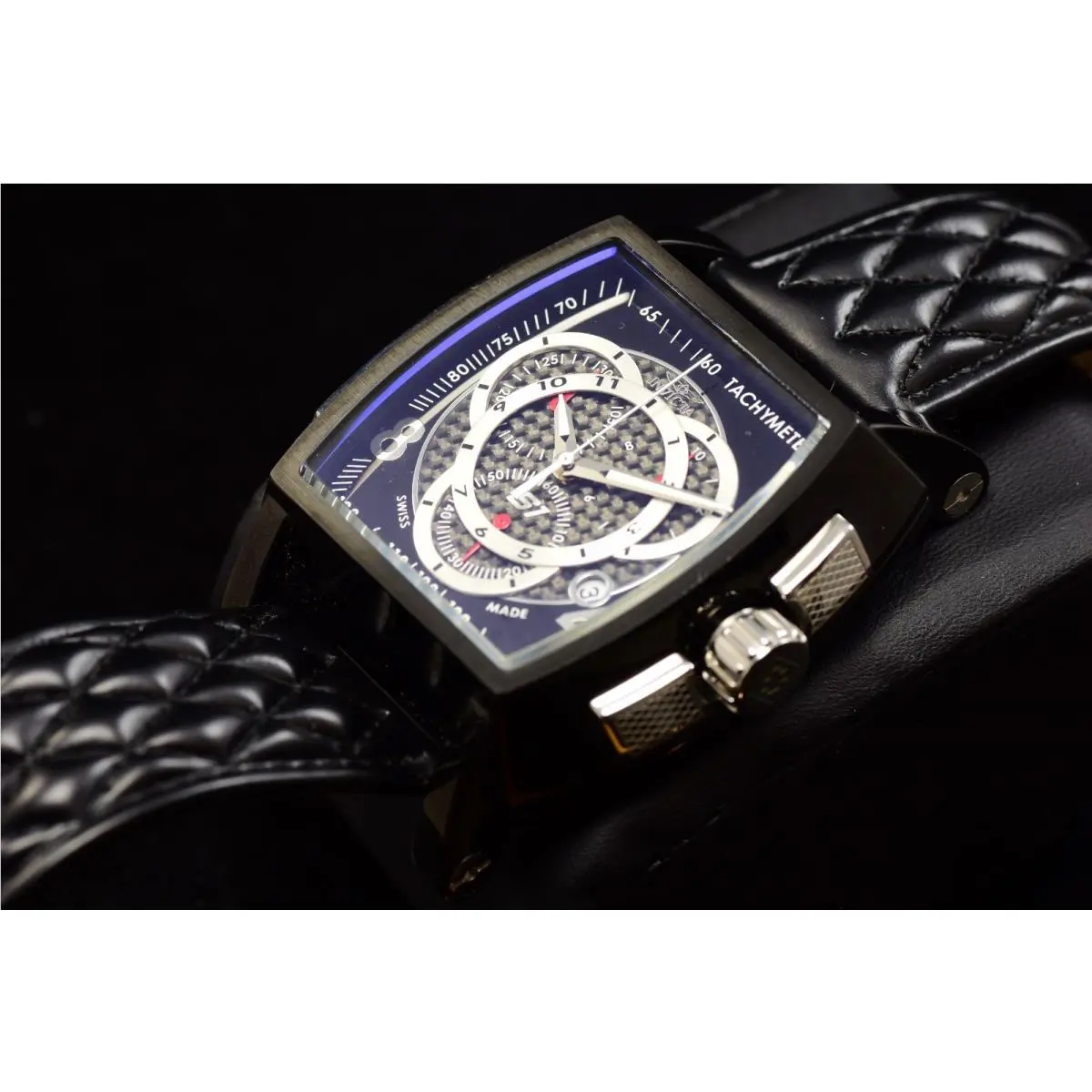 Invicta S1 Rally Chronograph Tachymeter Black Dial Black Leather Men`s Watch