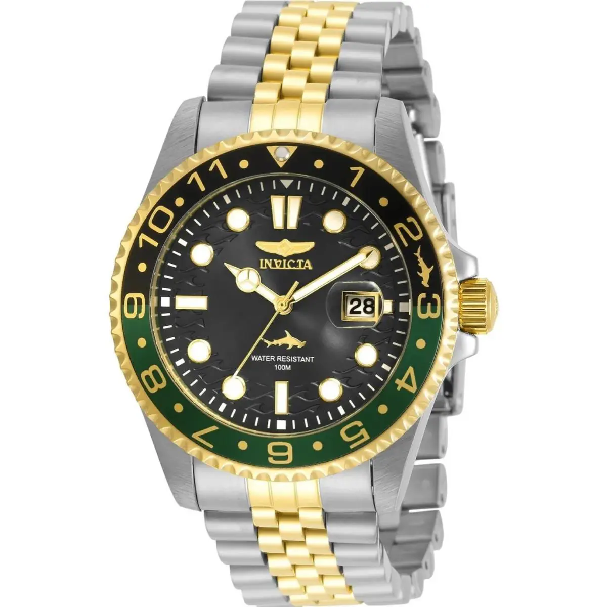 Invicta Men`s Watch Pro Diver Black and Green Bezel Two Tone Bracelet 30625