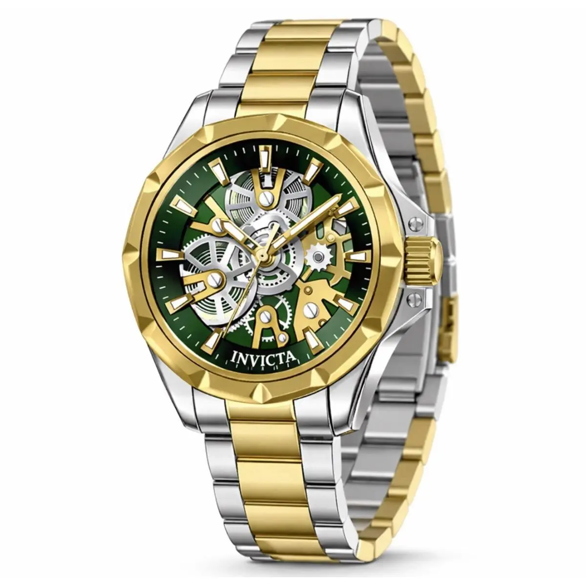 Invicta Men`s Watch Objet D Art Quartz Green Skeleton Dial Two Tone Case 50381