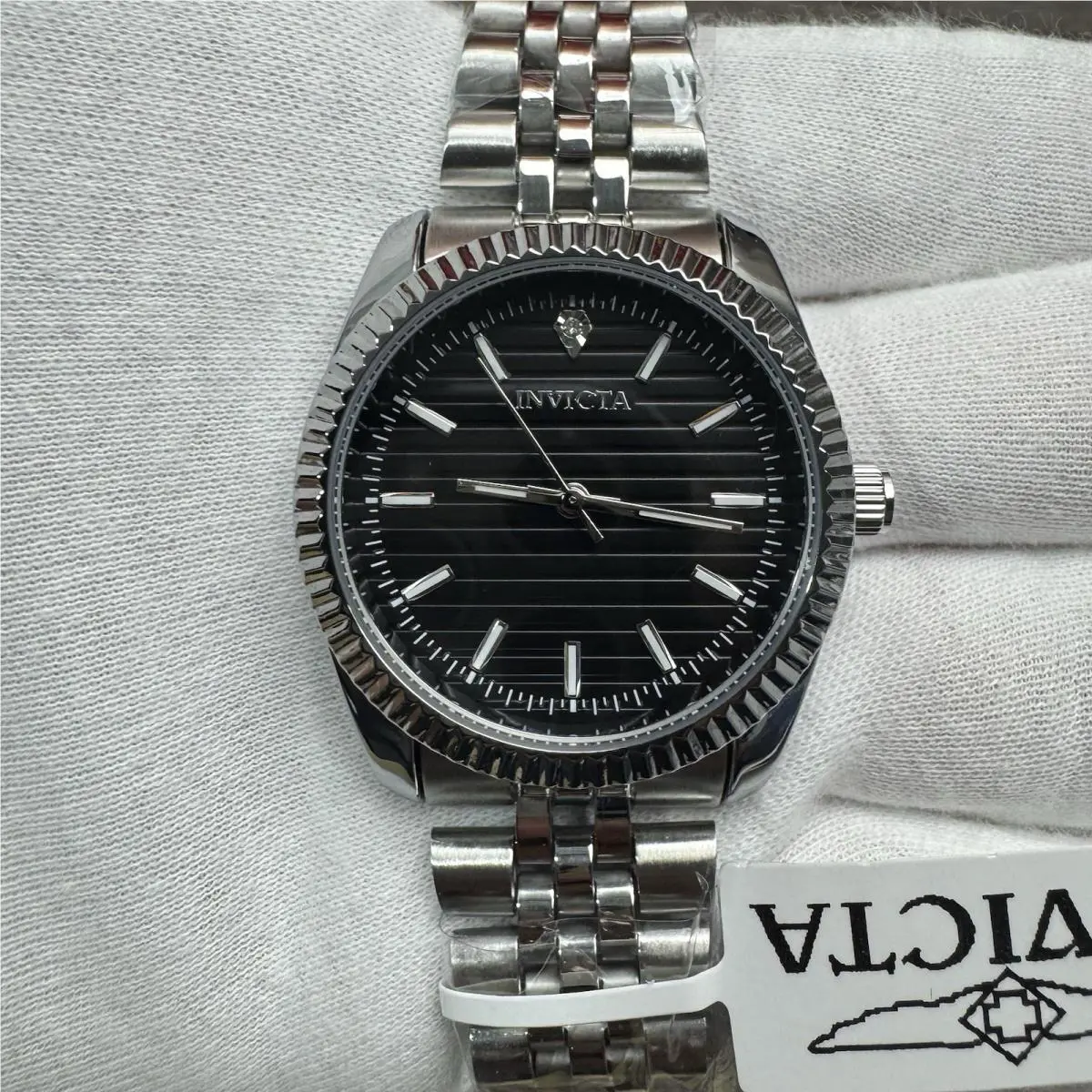 Invicta Celestial Watch Men 36mm Silver Stainless Steel Black Dial Quartz
