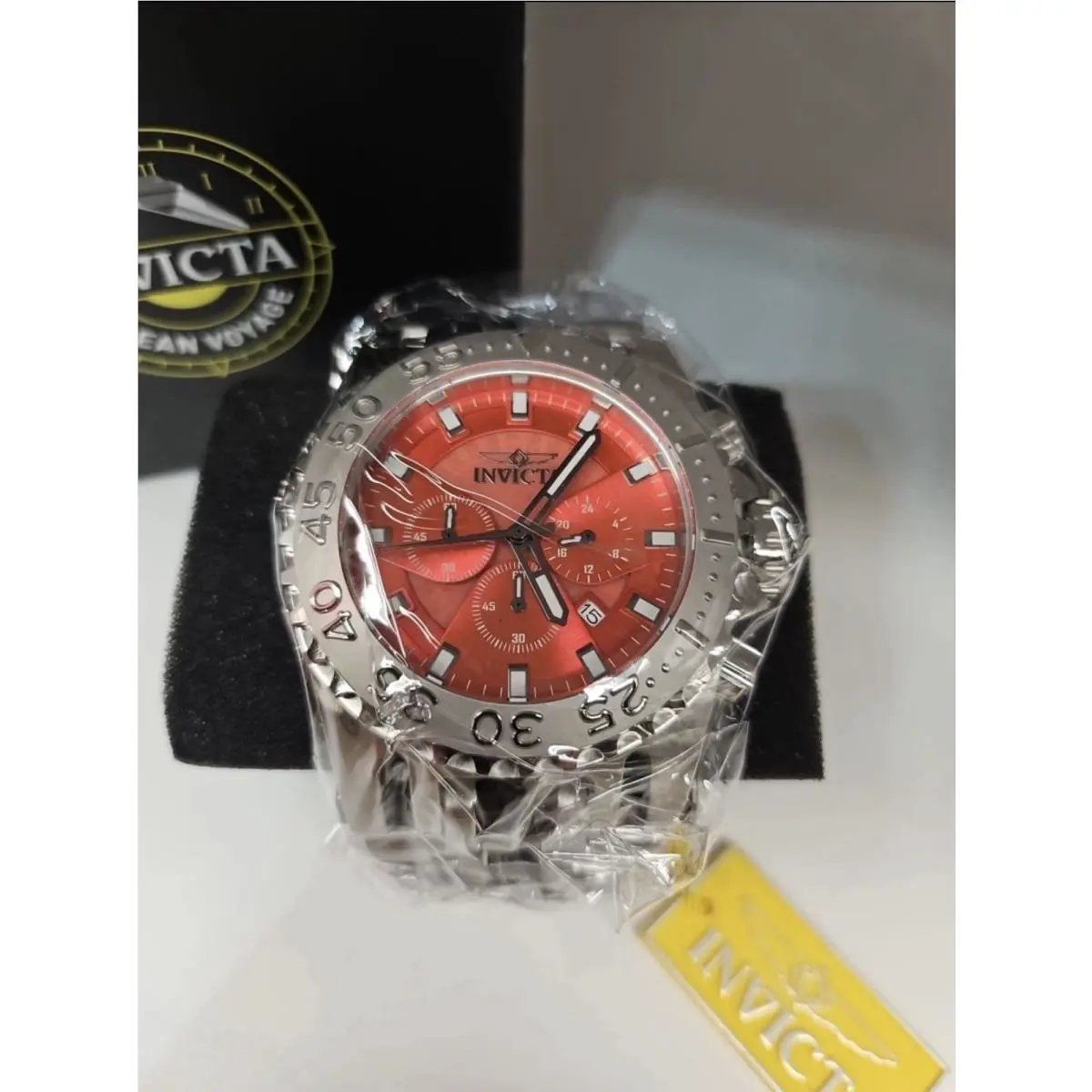 Invicta 50mm Chaos Coalition Forces Silver W/ Red Dial Quartz Watch Model 49757