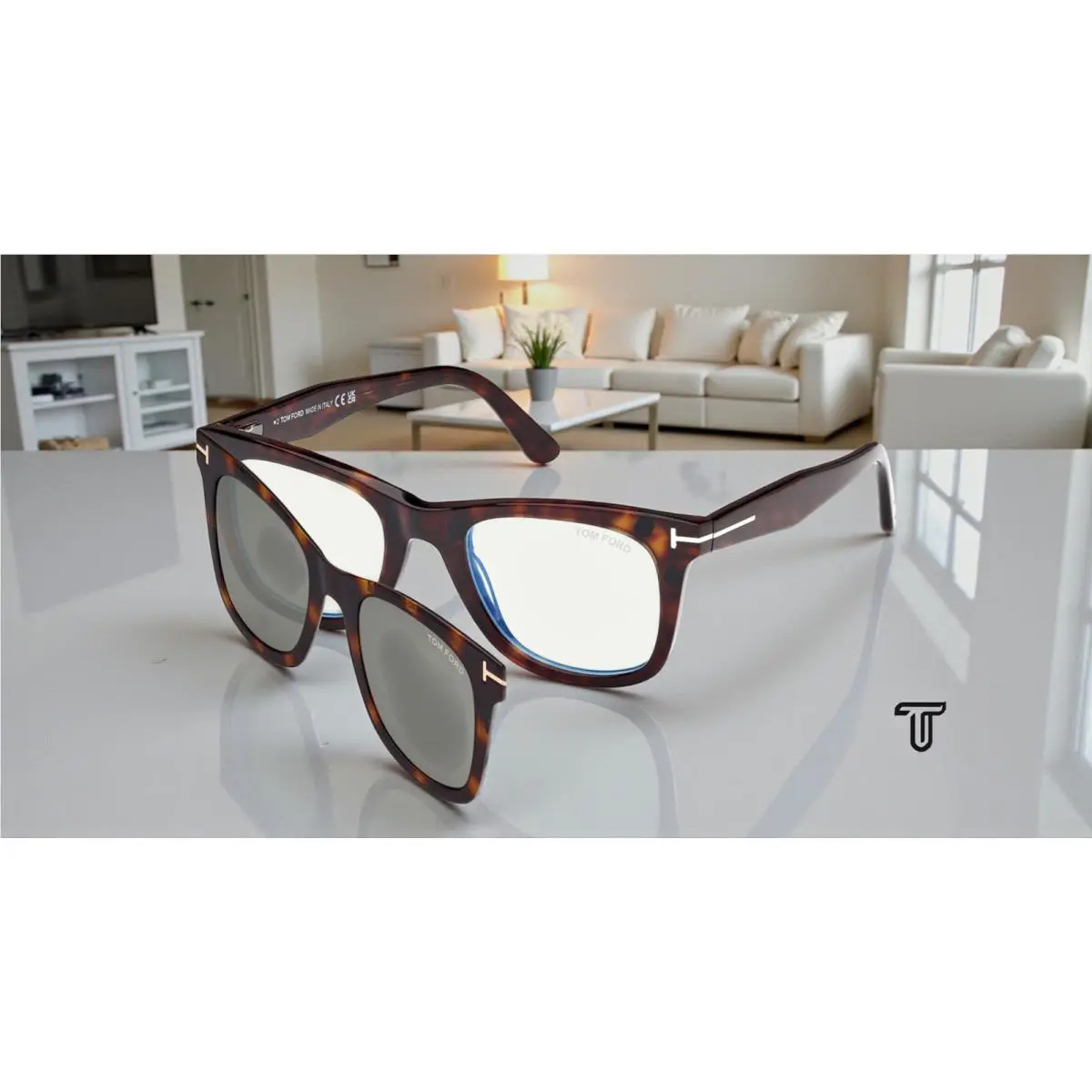 Tom Ford FT5970 B 052 BB Dark Havana 50 mm Men`s Eyeglasses Clip On Sunglasses