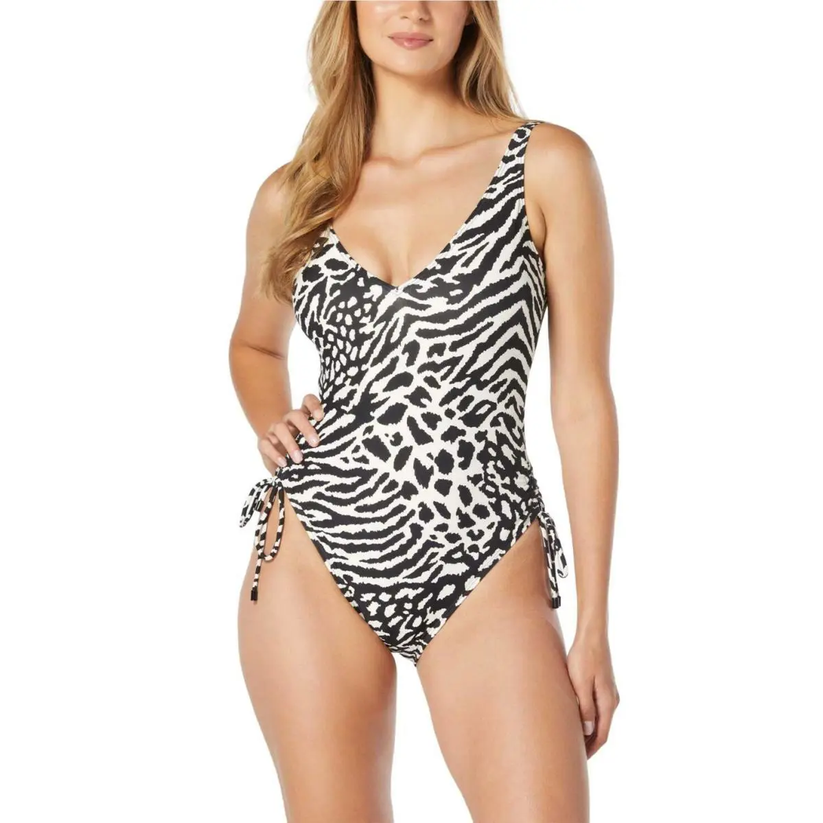 Contours by Coco Reef Zebra Shirred One-piece Swimsuit 40C