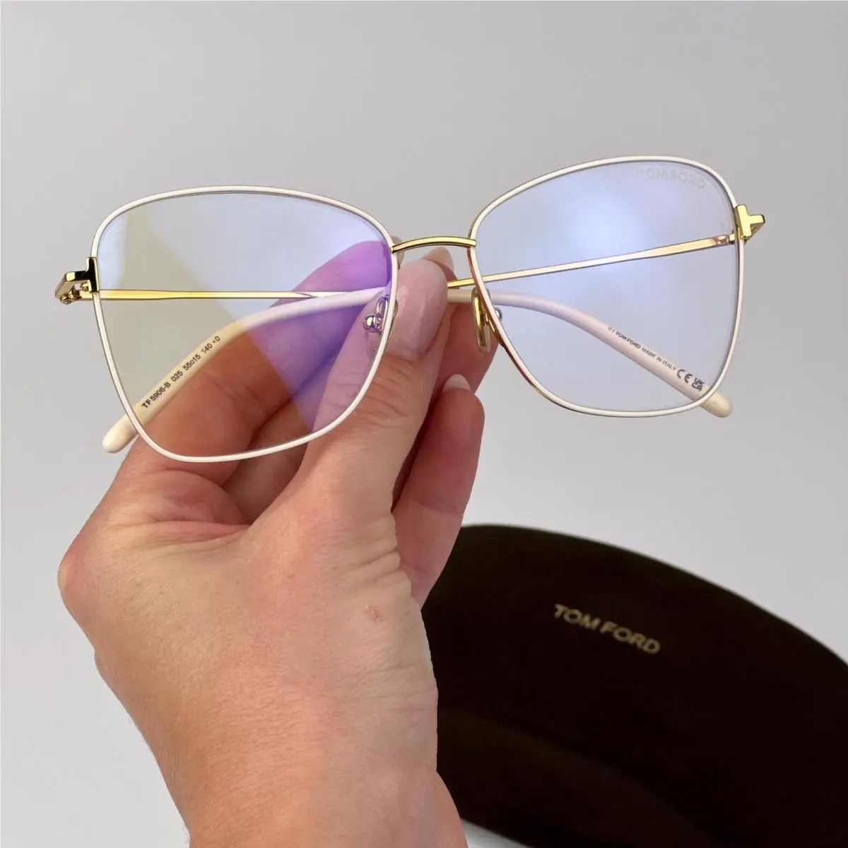 Tom Ford Women Eyeglasses Ivory Gold Blue Light Block Butterfly FT5906-B 025