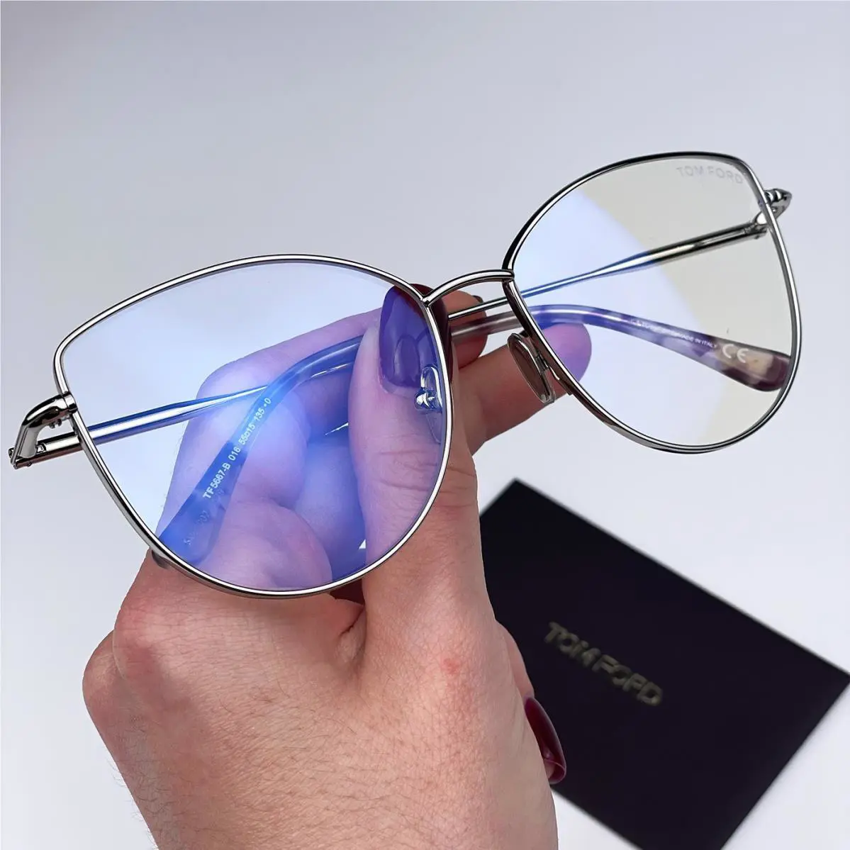 Tom Ford Women Eyeglasses Palladium Havana Blue Block Cat Eye TF5667-B 016
