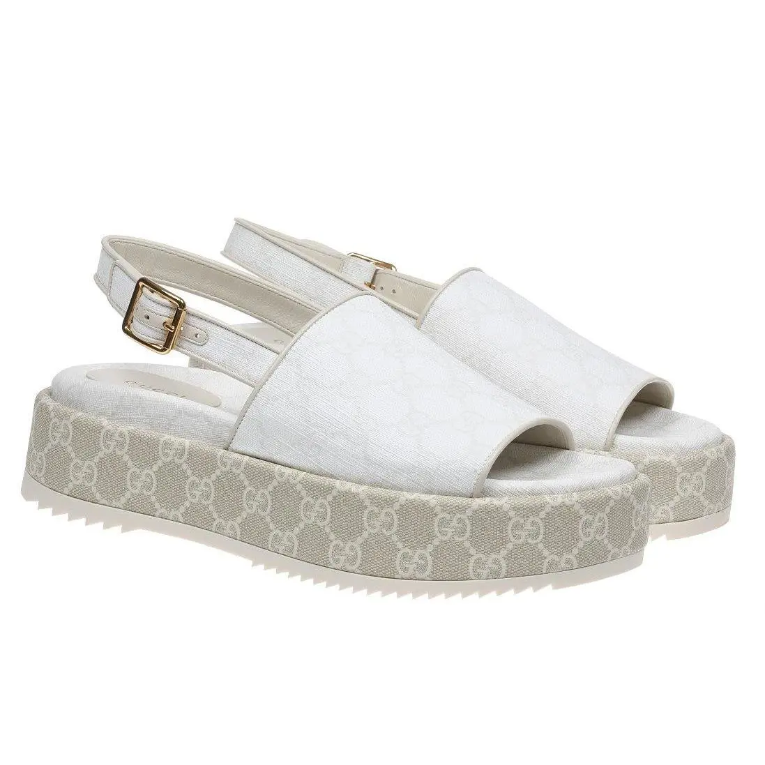 Gucci Ladies White Gray GG Guccissima Platform Sandals Shoes 40/US 10 - WHITE/GRAY