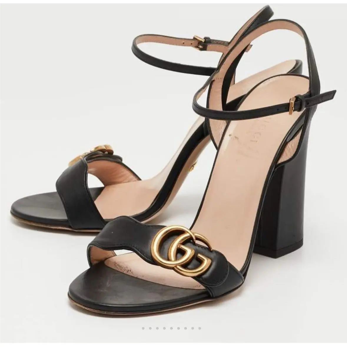 Marmont GG Leather Block Heel Ankle Strap Sandals Shoes Black US 12 by Gucci