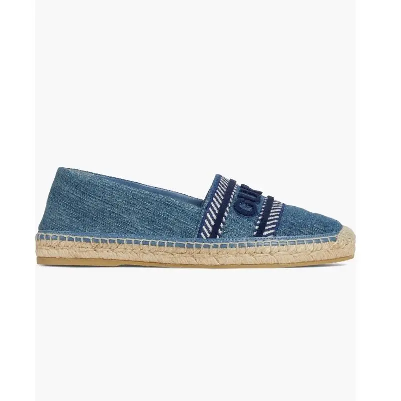 Final Price  Ines Espadrille Flat Logo Embroidered Denim Blue Eu 38 US 8 by Gucci