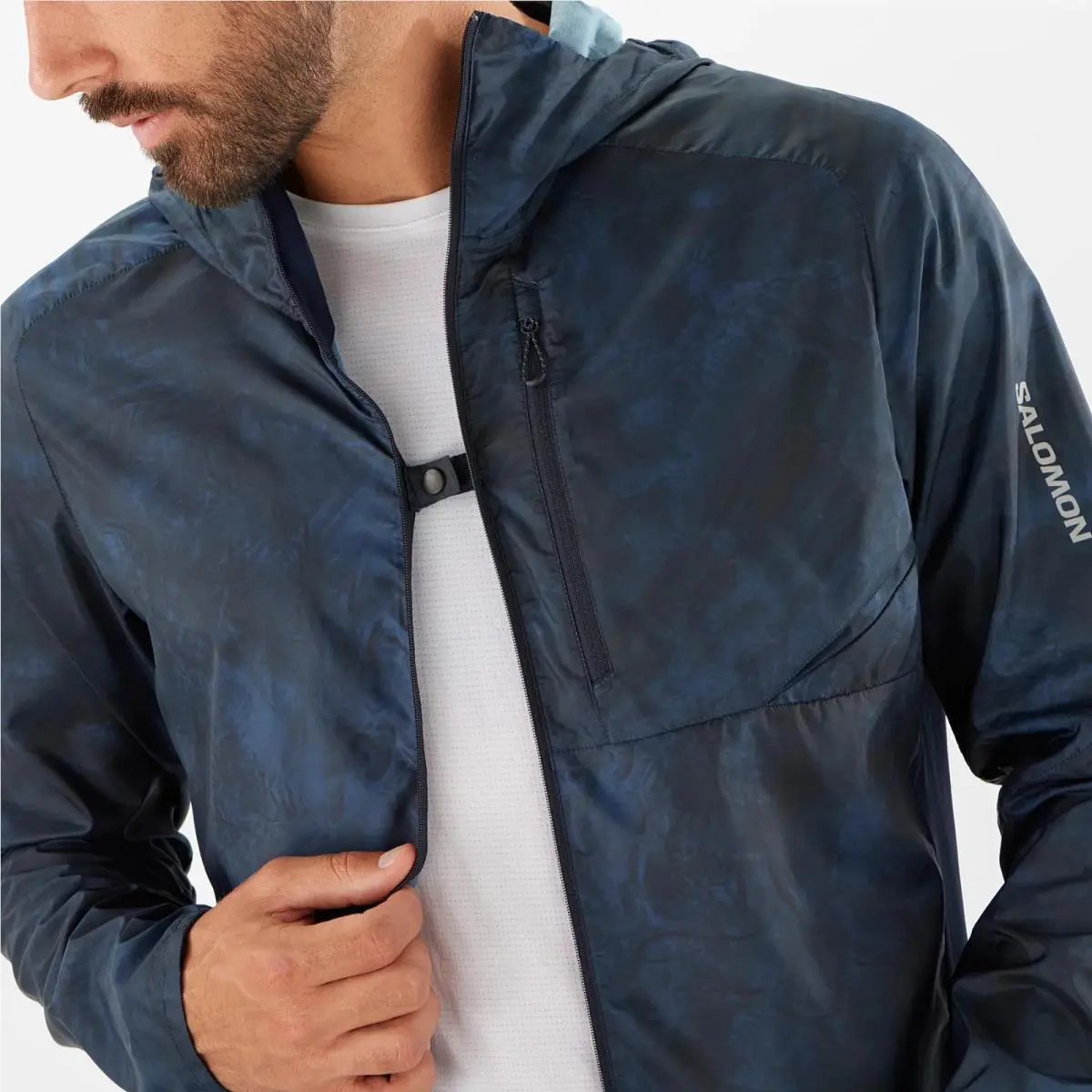 Salomon clothing - BONATTI CROSS WIND Men`s Wind Jacket Hoodie - C20445 - Blue (UPC: 195751167031) 7