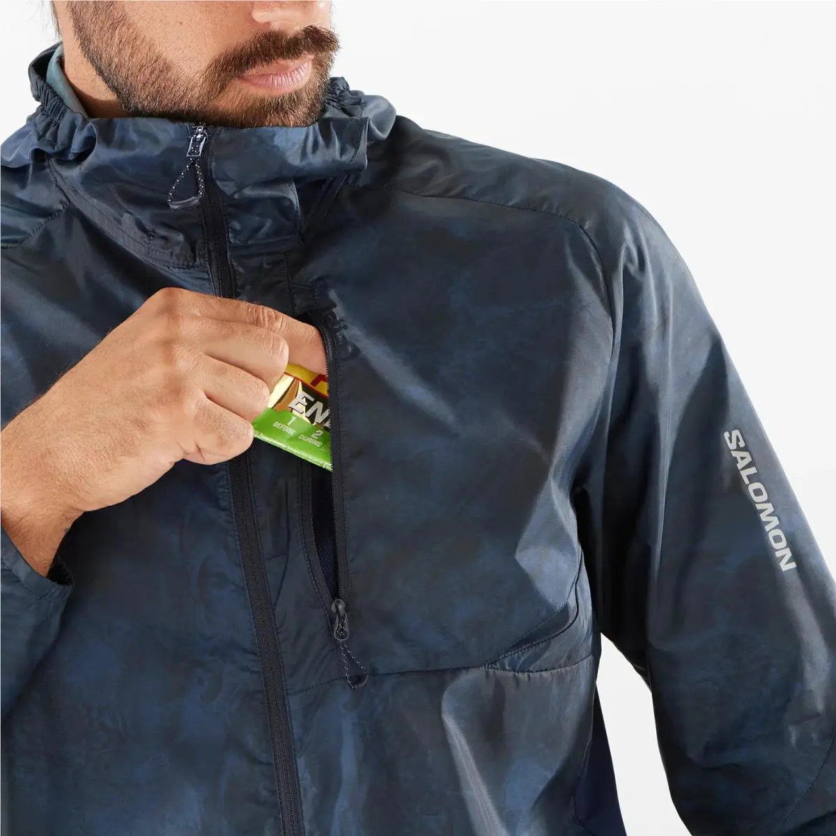 Salomon clothing - BONATTI CROSS WIND Men`s Wind Jacket Hoodie - C20445 - Blue (UPC: 195751167031) 4