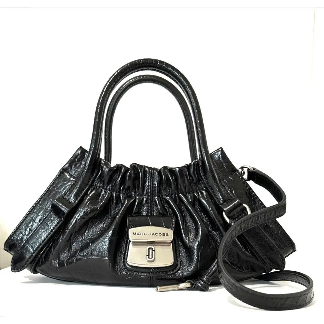 Marc Jacobs The Croc Cristina Small Satchel Ruched Crossbody Bag Black