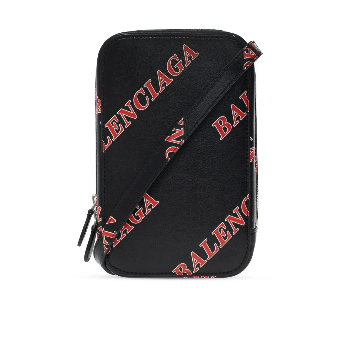 Balenciaga Black Calfskin Leather Sport Print Phone Holder Bag