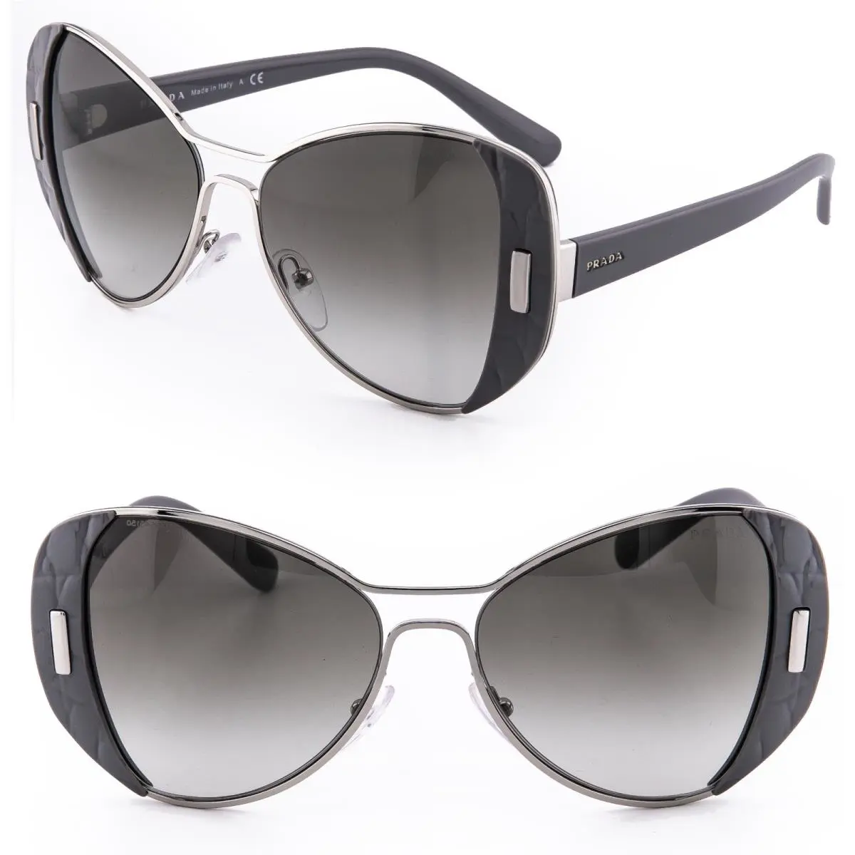 Prada PR60SS 60S Mod Geometric Gray Silver Metal Triangle Sunglasses