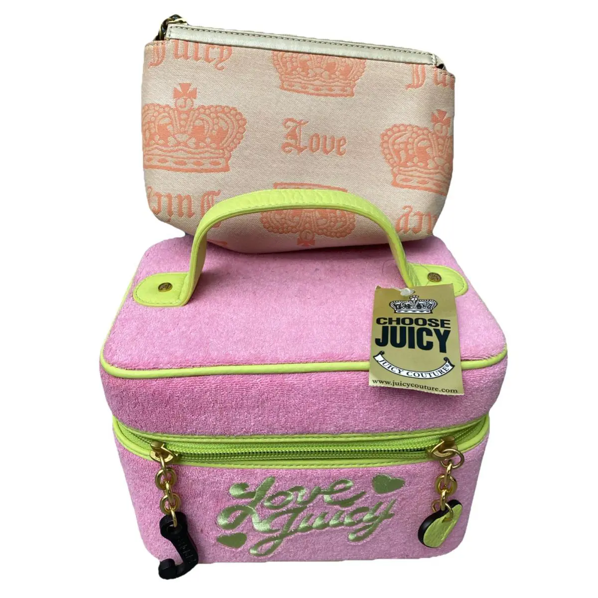 Vintage Juicy Couture Pink Green Velour Cosmetic Vanity Train Case Ysru0182