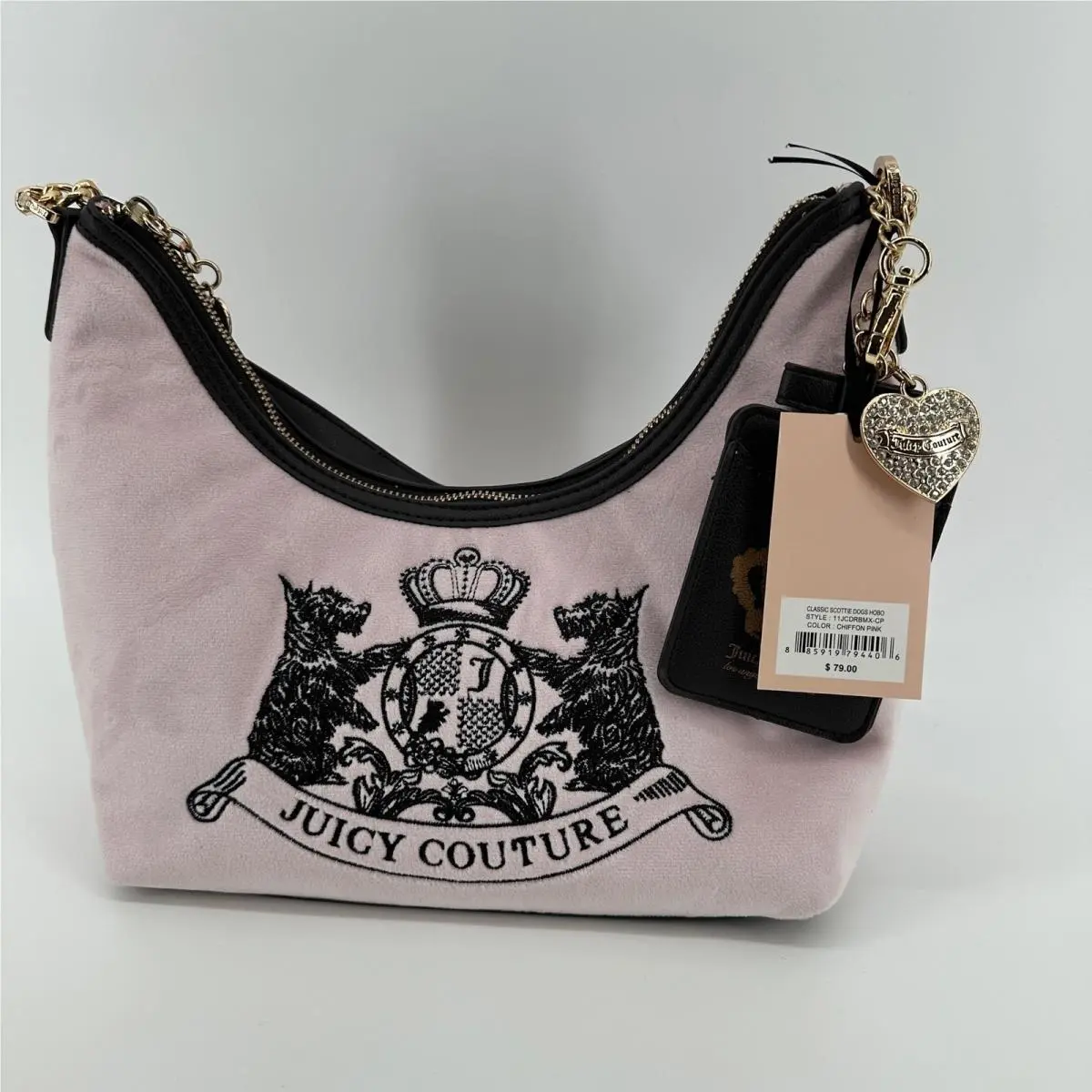 Juicy Couture Classic Scottie Dogs Hobo Bag Chiffon Pink Velour 11JCDRBX-CP