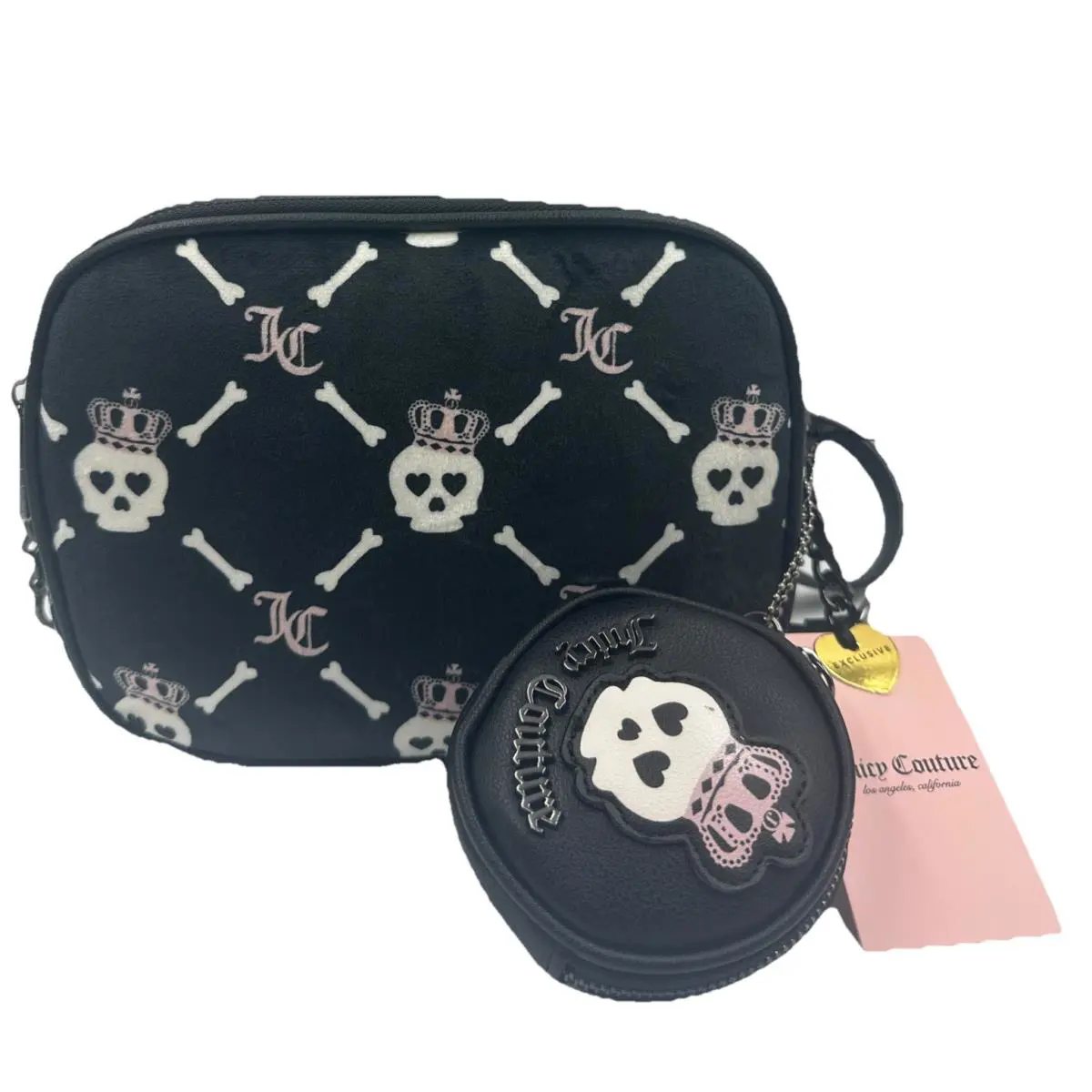 Juicy Couture Black Velour Skull Print Haunted Couture Crossbody Bag Viral