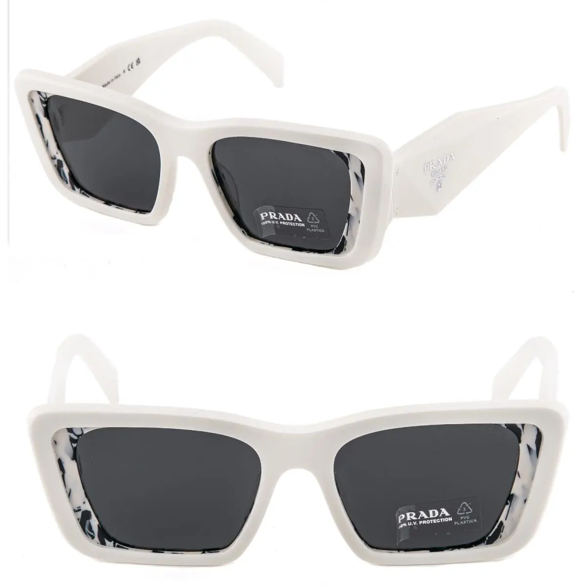Prada 08Y Symbole White Abstract Faceted Triangle PR08YS Fashion Sunglasses 08YS