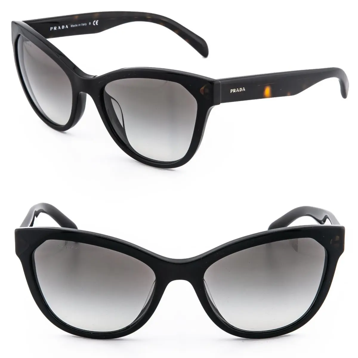 Prada PR21SS 21S Black Tortoise Brown Cat Eye Sunglasses Triangle