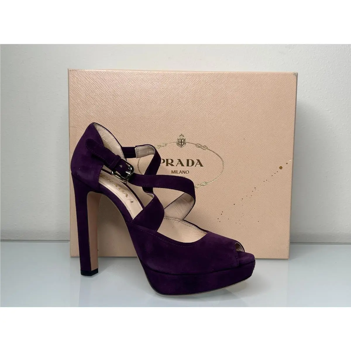 Prada Purple Suede Platforms Pumps Criss Cross Heel Shoes Size 39.5 EU