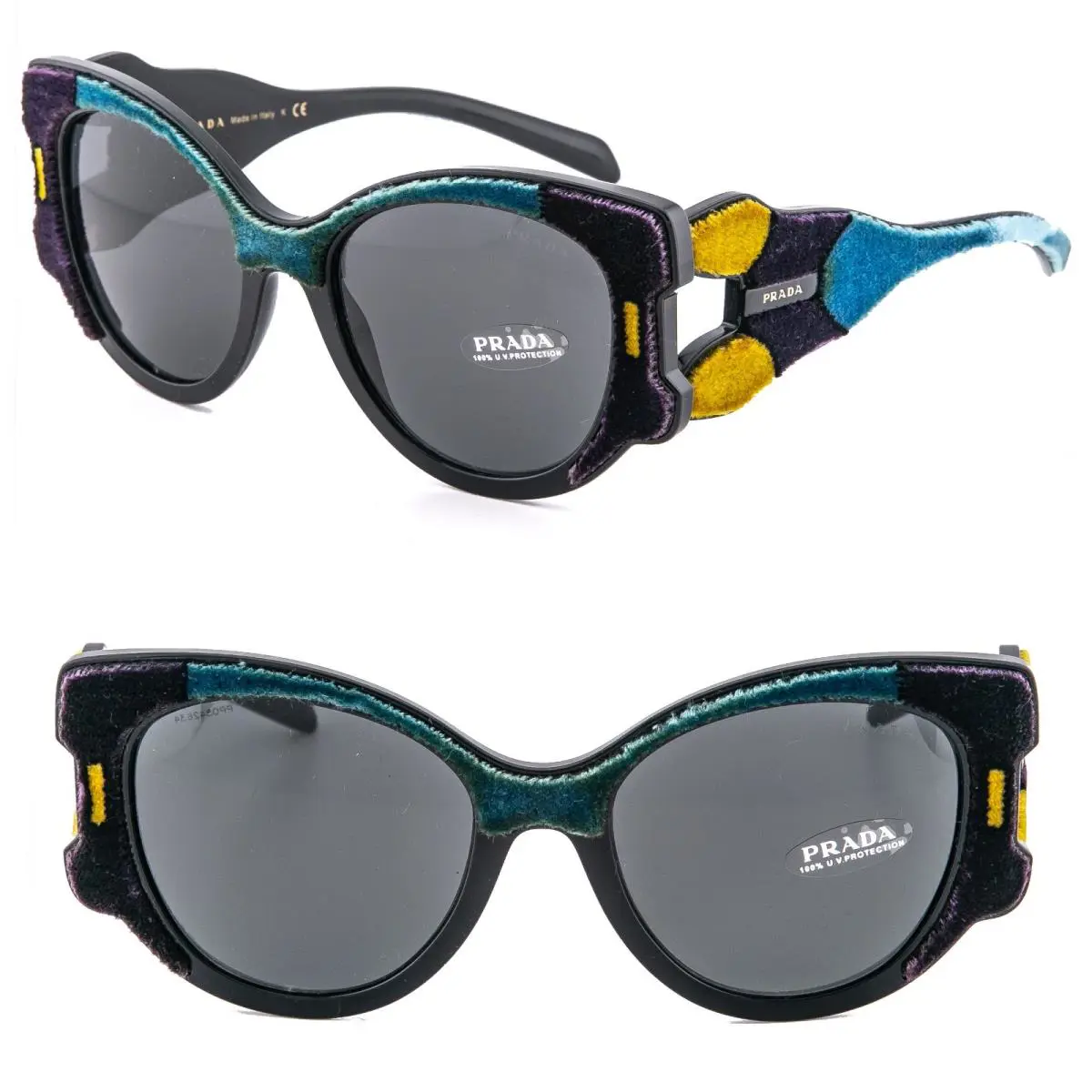 Prada 10U Tapestry Velvet PR10US Blue Color Block Black Nylon Limited Sunglasses