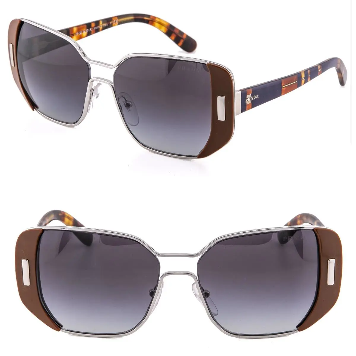Prada PR59SS Mod 59S Geometric Brown Silver Stripe Unisex Runway Sunglasses 59SS