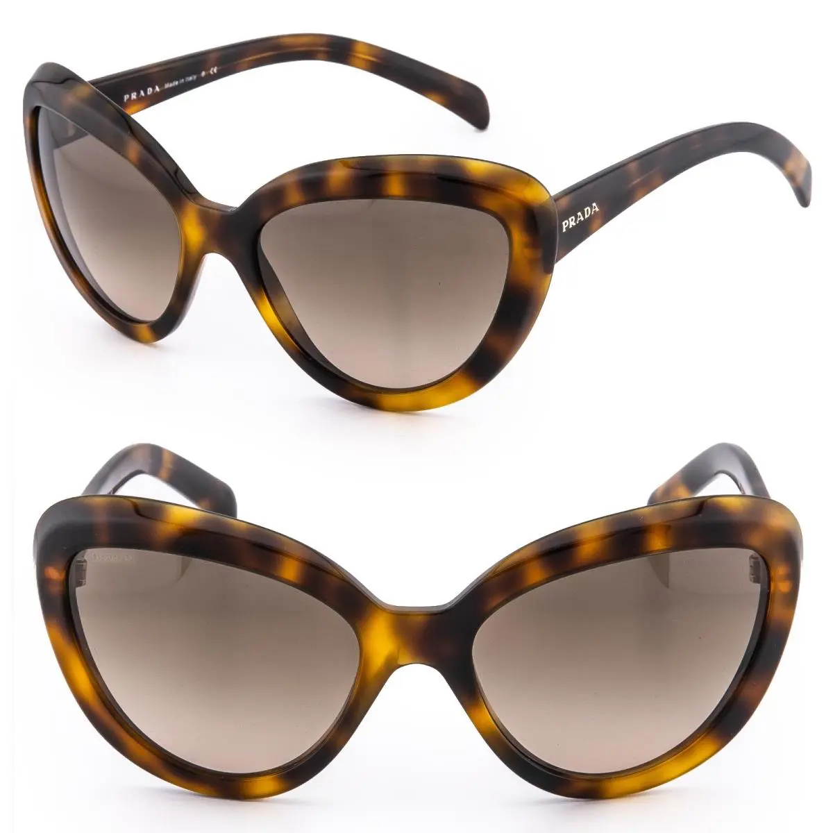 Prada 08R Ornate PR08RS Brown Havana Cat Eye Bold Sunglasses 08RS