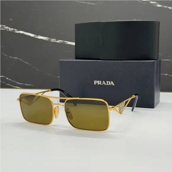 Spr A52 15N01T Prada Square PR A52S 15N01T Gold PRA52S Unisex Sunglasses