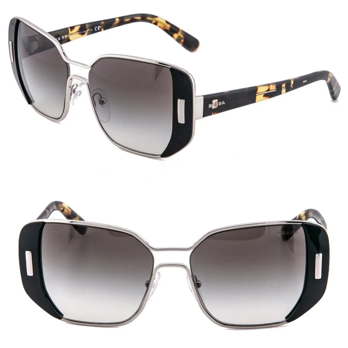Prada PR59SS Mod 59S Geometric Black Silver Tortoise Metal Geometric Sunglasses