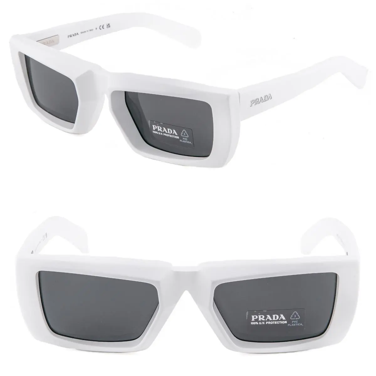 Prada 24Y Symbole Runway White Futuristic Rectangle Unisex PR24YS Sunglass 24YS