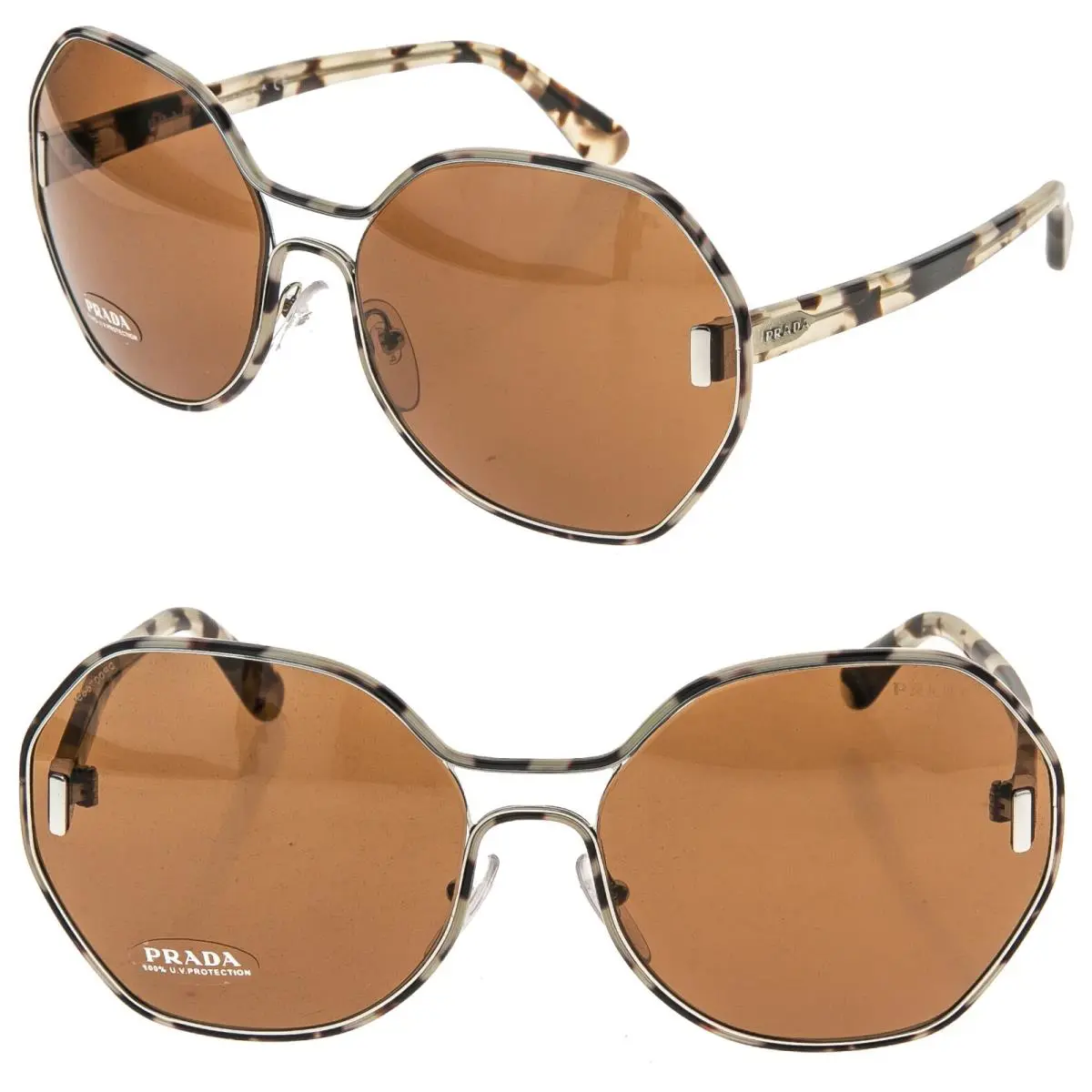 Prada PR53TS 53T Mod Evolution Round Oversized Havana Brown Fashion Sunglasses