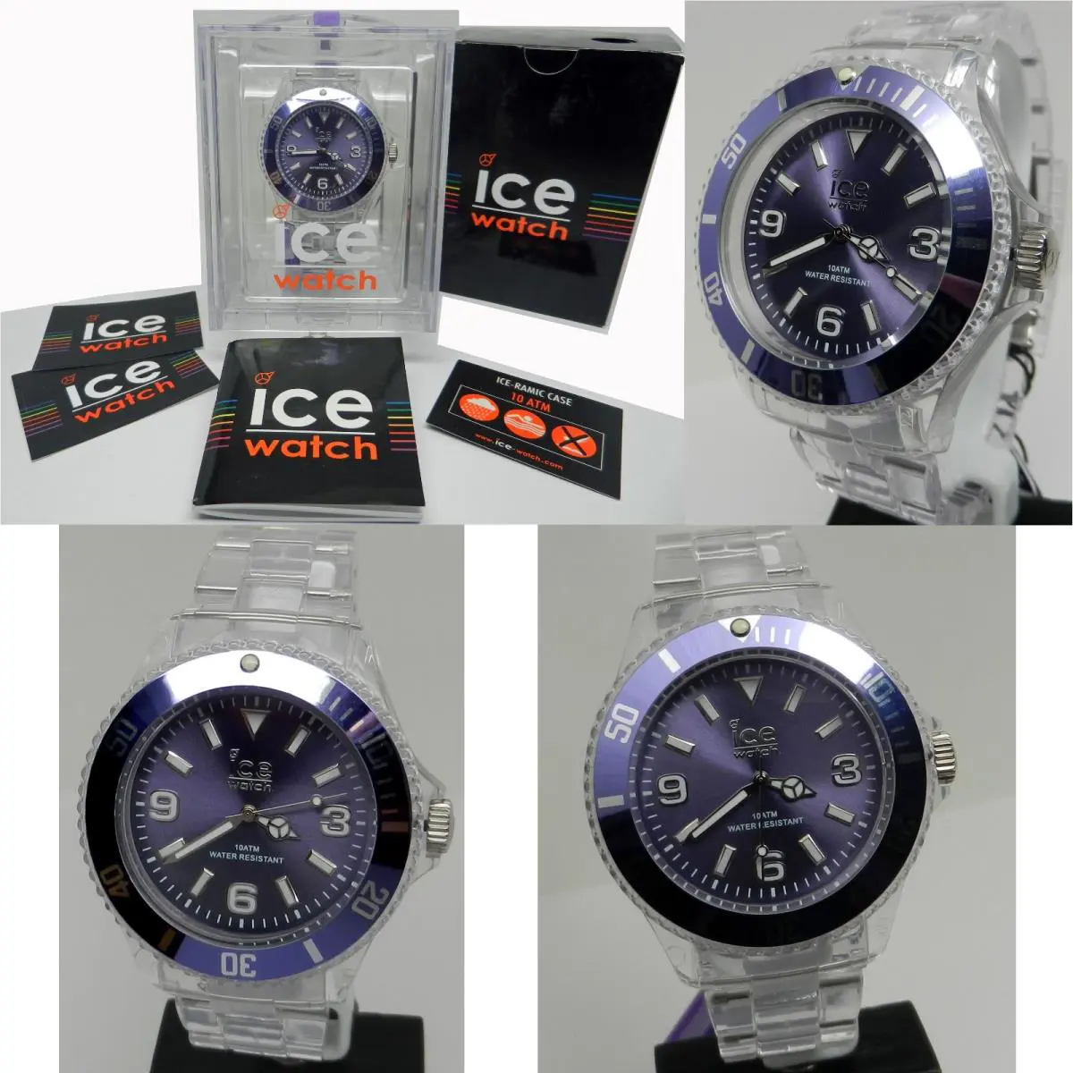 4 pc Lot Men`s 44mm Ice Pure Watch Ice-watch Purple Dial Clear Strap Miyota Mvt