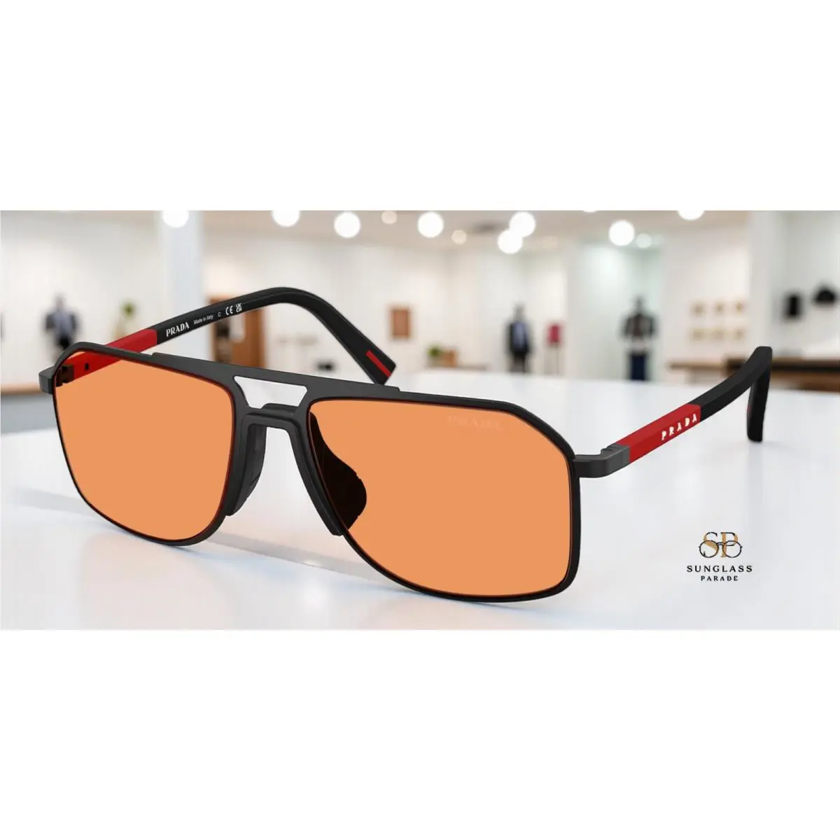 Prada Linea Rossa PS B51S 1BO90U Matte Black Orange 56 mm Men`s Sunglasses